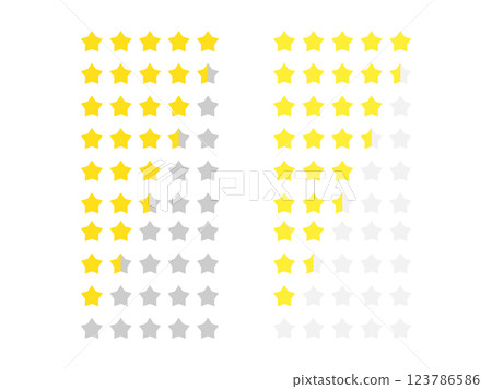 Rating star set: Star marks for ratings, grades, ranks, etc. Rating star set: Star marks for ratings, grades, ranks, etc. 123786586