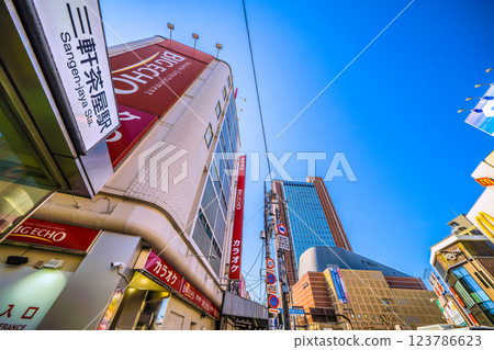 Tokyo cityscape, Japan, overlooking Sangenjaya Station and Carrot Tower 123786623