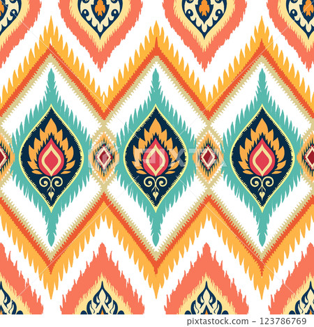 vector seamless pattern. ethnic style ornament. repeating geometric background with color elements 123786769