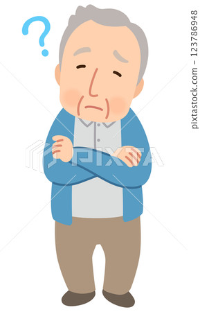 Senior man with doubts, facial expression pose, elderly, late elderly 123786948