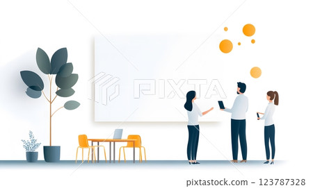 Papercut vector illustration of parents and teachers sharing joyful smiles during a parent-teacher meeting, classroom backdrop 123787328