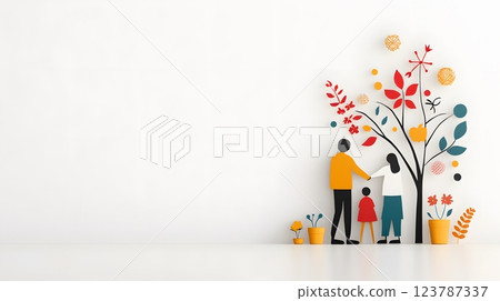 Joyful papercut art of parents and teachers shaking hands in a positive meeting environment Joyful papercut art of parents and teachers shaking hands in a positive meeting environment 123787337