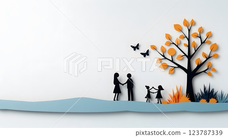 Joyful papercut art of parents and teachers shaking hands in a positive meeting environment 123787339