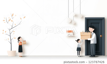 Papercut vector showing parents receiving a warm welcome from teachers in a decorated classroom 123787426