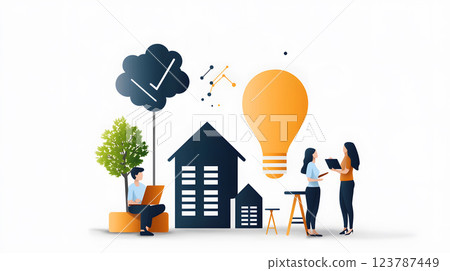 Papercut illustration of parents and teachers united in a conversation about student growth, surrounded by learning tools Papercut illustration of parents and teachers united in a conversation about student growth, surrounded by learning tools 123787449