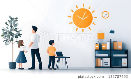 Papercut vector showcasing teamwork between parents and teachers in a colorful classroom setting 123787493