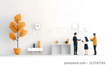 Creative papercut vector of parents and teachers discussing academic plans in a welcoming classroom scene 123787583