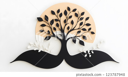 Papercut artwork of a tree with deep roots symbolizing African-American culture, growth, and history 123787948