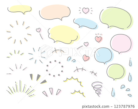 時尚的手繪語音泡泡集，彩色黑線 123787976