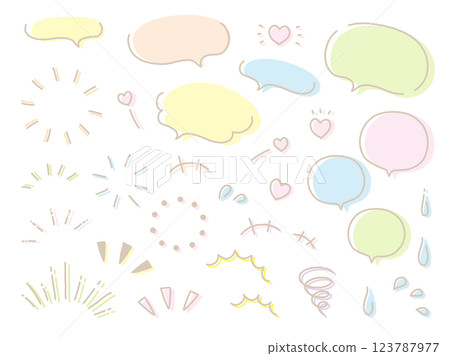 可愛的手繪語音泡泡集，彩色棕色線條 123787977