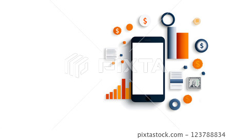 Flat vector digital finance logo with a mobile device and dollar icon 123788834