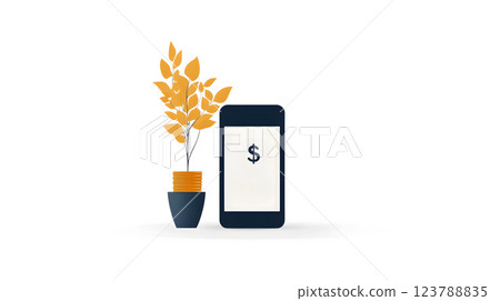 Flat vector digital finance logo with a mobile device and dollar icon 123788835