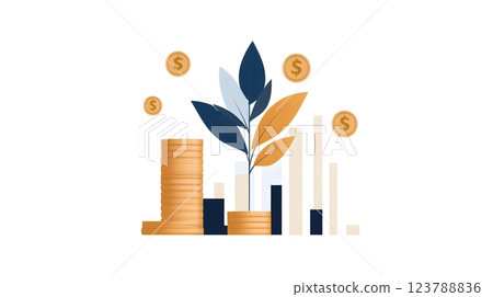 Flat vector eco-friendly finance logo with a green leaf and coins 123788836