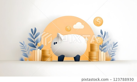 Flat vector finance icon of a piggy bank with a coin dropping in Flat vector finance icon of a piggy bank with a coin dropping in 123788930