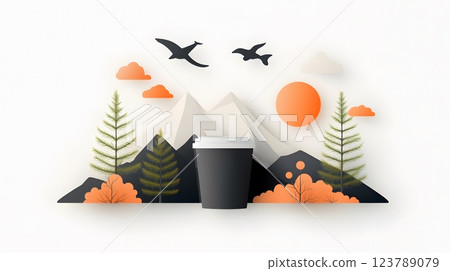 Flat vector illustration of marine animals affected by plastic pollution in the ocean 123789079