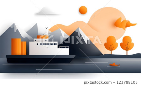 Flat vector illustration of water contaminated by sewage, affecting marine life 123789103