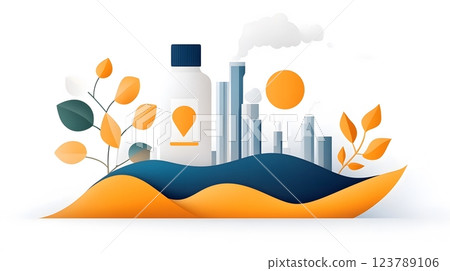 Flat vector illustration of harmful chemicals mixing with ocean water, creating pollution 123789106
