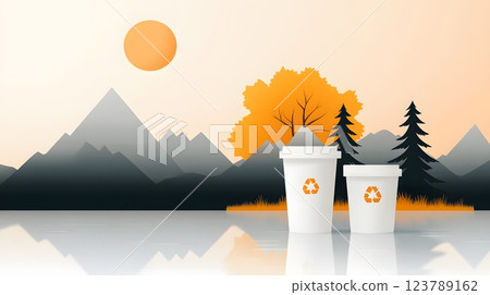 Flat vector illustration of plastic waste floating in a lake, affecting water quality 123789162