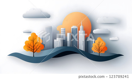 Flat vector illustration of climate change pollution icons with heat waves, rising sea levels, and pollution Flat vector illustration of climate change pollution icons with heat waves, rising sea levels, and pollution 123789241