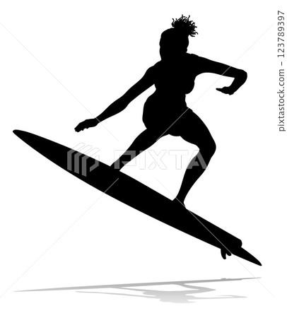 Woman Surfer Surfboard Female Surfer Silhouette Woman Surfer Surfboard Female Surfer Silhouette 123789397