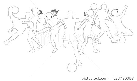 Soccer Football Players Silhouettes Soccer Football Players Silhouettes 123789398