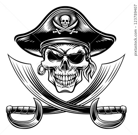 Skull Pirate Crossbones Cross Cutlass Swords 123789407