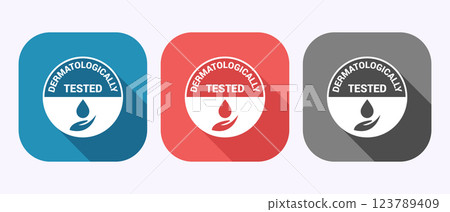 Dermatologically tested icon design, dermatology test and dermatologist clinic icon in shadow button design. 123789409