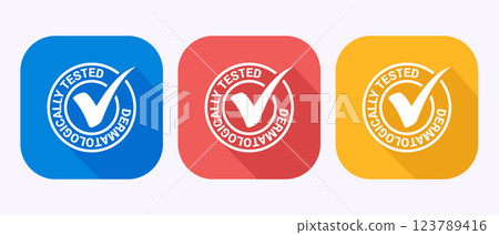 Dermatologically tested icon design, dermatology test and dermatologist clinic icon in shadow button design. Dermatologically tested icon design, dermatology test and dermatologist clinic icon in shadow button design. 123789416