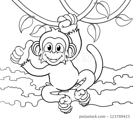 Monkey Singing On Jungle Vines Thumbs Up Cartoon 123789423