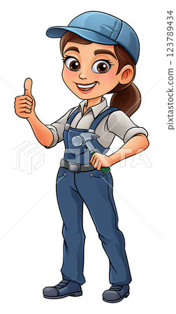 Woman Female Carpenter Cartoon Hammer Builder 123789434
