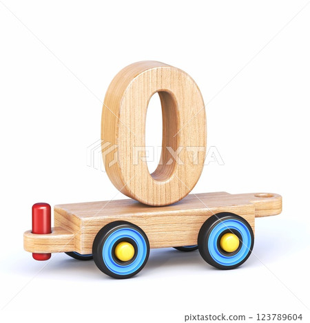 Wooden toy train font Number 0 ZERO 3D Wooden toy train font Number 0 ZERO 3D 123789604