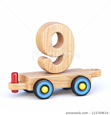 Wooden toy train font Number 9 NINE 3D 123789614