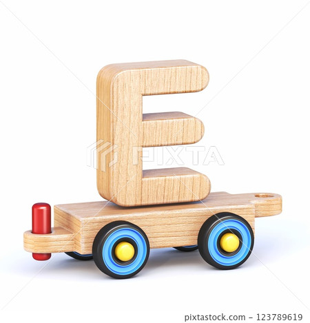 Wooden toy train font Letter E 3D 123789619