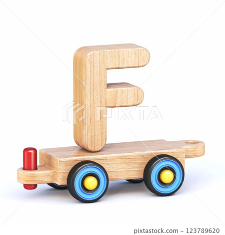 Wooden toy train font Letter F 3D Wooden toy train font Letter F 3D 123789620