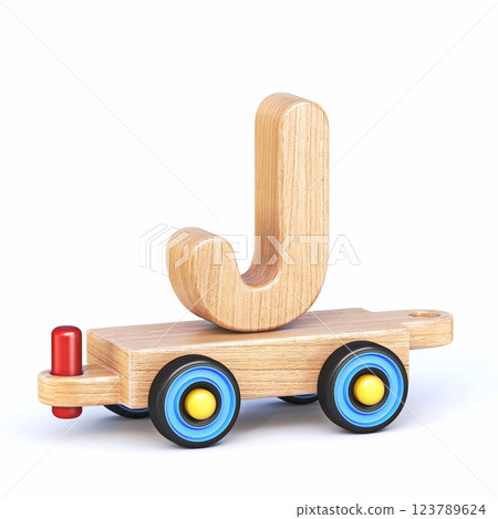 Wooden toy train font Letter J 3D 123789624