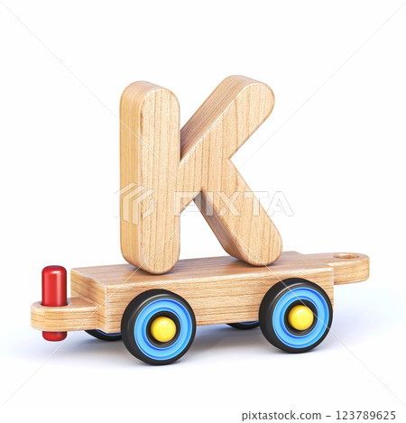 Wooden toy train font Letter K 3D Wooden toy train font Letter K 3D 123789625