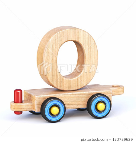 Wooden toy train font Letter O 3D 123789629