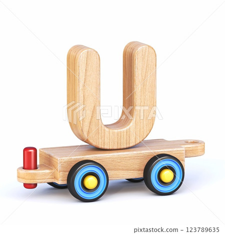 Wooden toy train font Letter U 3D 123789635