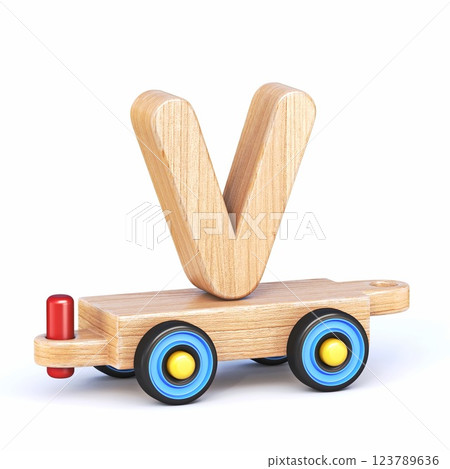Wooden toy train font Letter V 3D 123789636