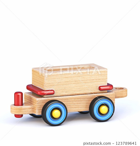 Wooden toy train coal wagon 3D Wooden toy train coal wagon 3D 123789641