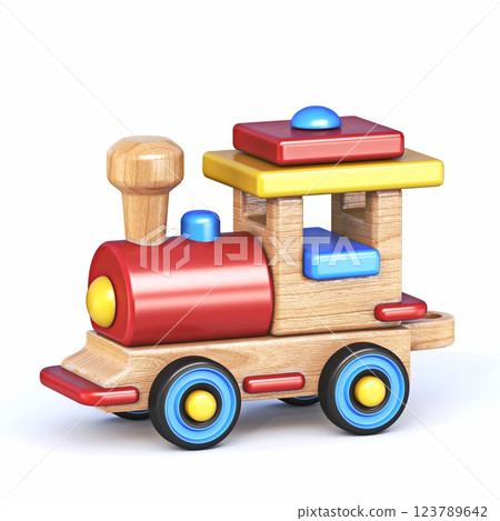 Wooden toy train locomotive 3D Wooden toy train locomotive 3D 123789642
