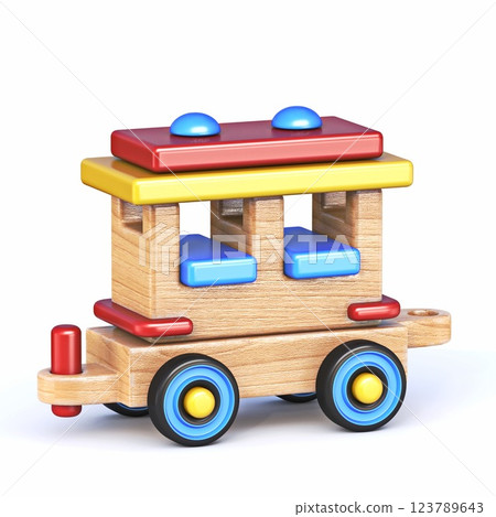 Wooden toy train wagon 3D Wooden toy train wagon 3D 123789643