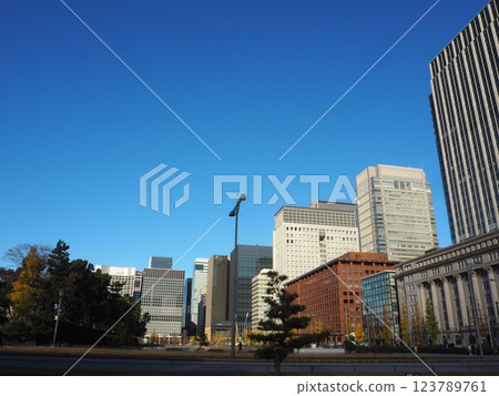 Marunouchi skyscrapers as seen from the Imperial Palace Outer Gardens Marunouchi skyscrapers as seen from the Imperial Palace Outer Gardens 123789761