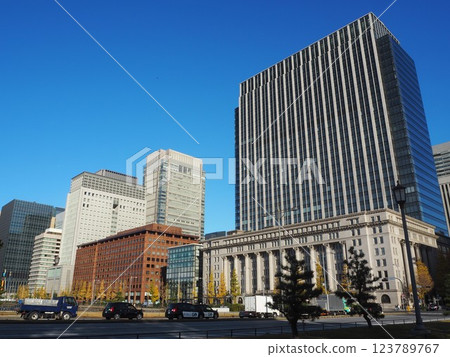 Marunouchi skyscrapers as seen from the Imperial Palace Outer Gardens Marunouchi skyscrapers as seen from the Imperial Palace Outer Gardens 123789767