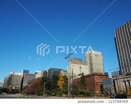 Marunouchi skyscrapers as seen from the Imperial Palace Outer Gardens Marunouchi skyscrapers as seen from the Imperial Palace Outer Gardens 123789769