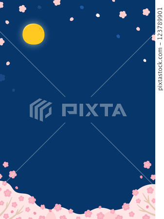 Moon, cherry blossoms and cherry blossom petals, background illustration of cherry blossoms at night Moon, cherry blossoms and cherry blossom petals, background illustration of cherry blossoms at night 123789901