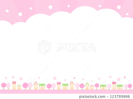 Cute spring cityscape frame 123789906