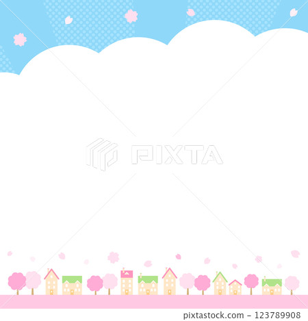 Spring cherry blossom cityscape frame, square banner background material Spring cherry blossom cityscape frame, square banner background material 123789908