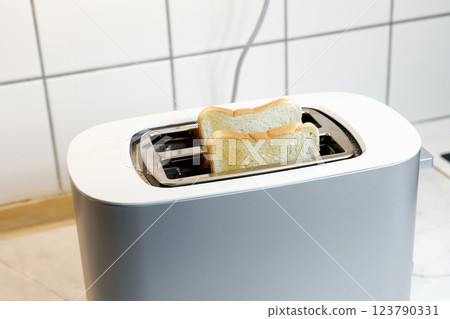 Toaster with two pieces of roasted bread Toaster with two pieces of roasted bread 123790331