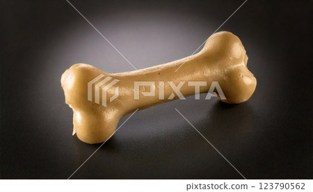 Delicious bone for dogs on a dark background with a soft spotlight 123790562